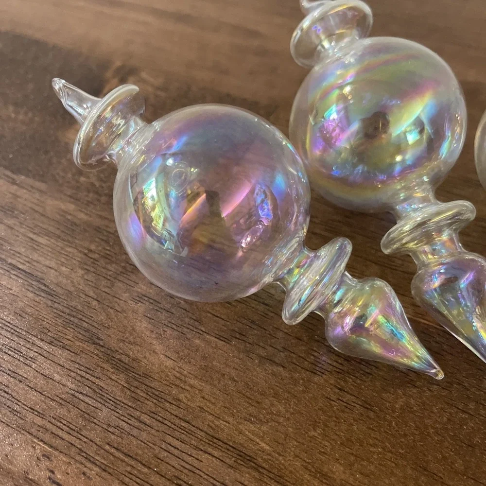 Vtg Iridescent Bubble Hand‎ Blown Glass Christmas Ornament Finale Drop Oil Slick